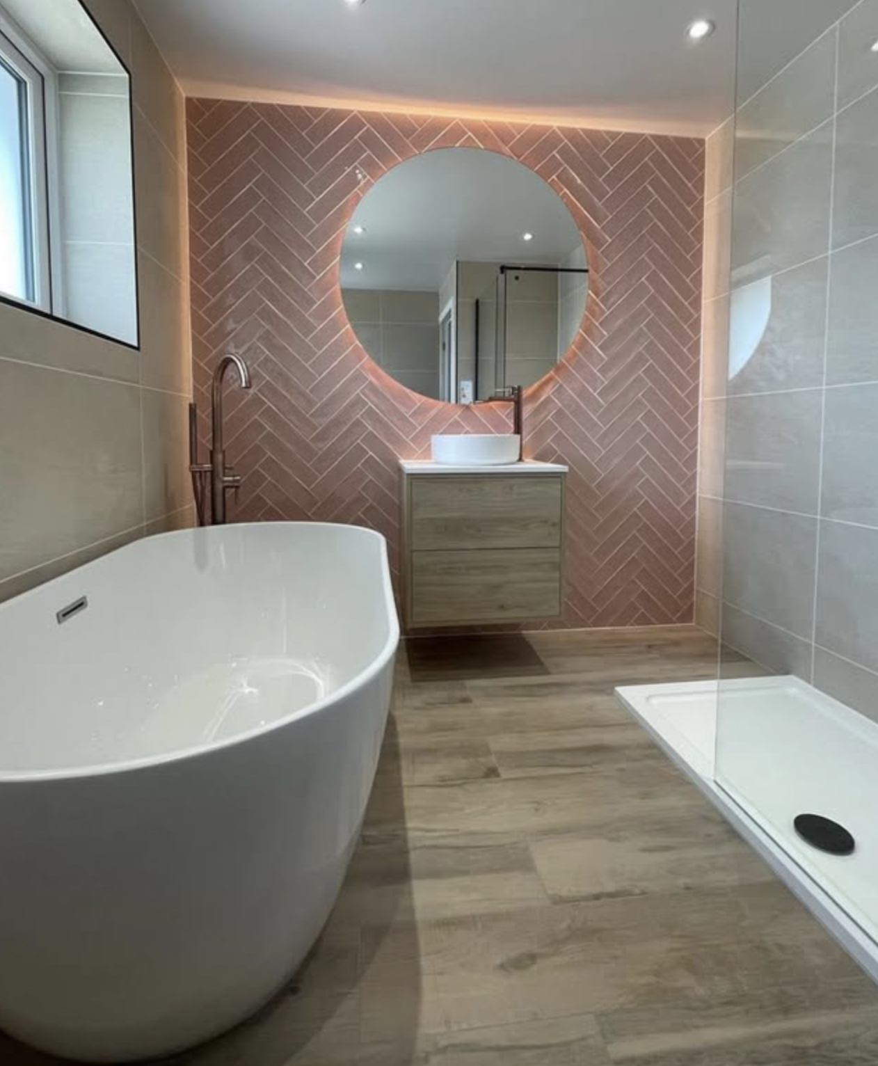 Herringbone feature wall bathroom